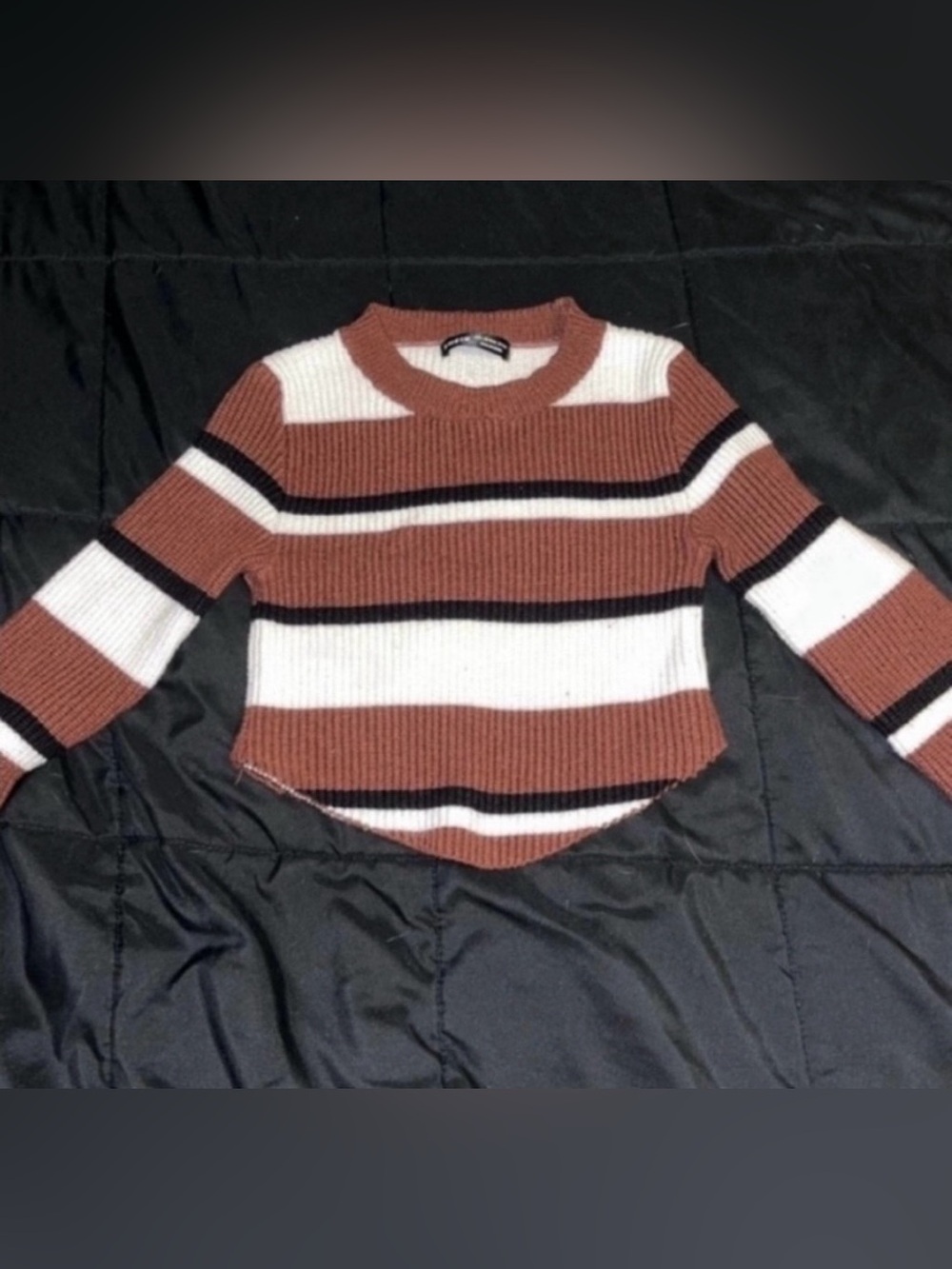 SHEIN Striped Brown and White Ribbed Crewneck Sweater